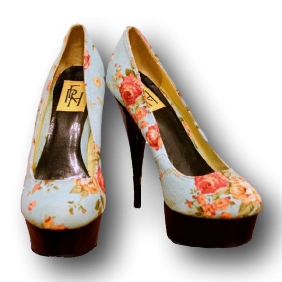 FRH Shoes - Fahrenheit Blue Floral Round toe Pump High Heel*